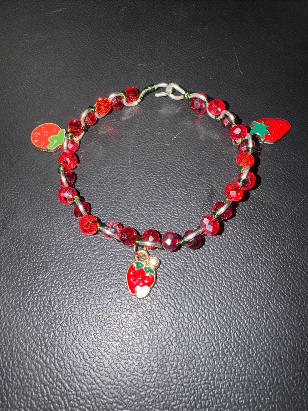 Red Strawberry Charm Beaded Bracelet for Women